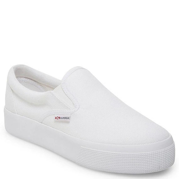 Superga 2306 Cotu Sneakers Slip On White Canvas Fabric Logo Platform 10 - Picture 1 of 16